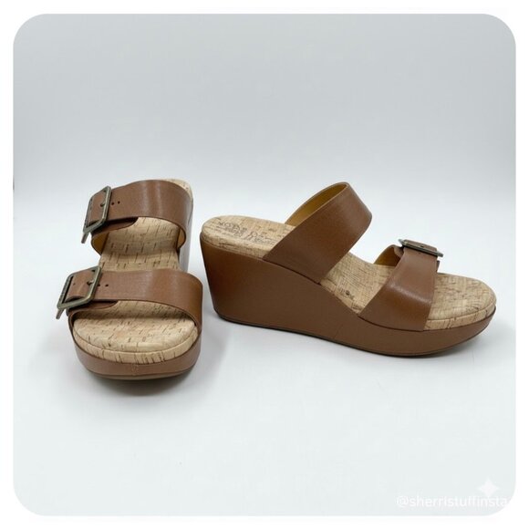 Kork-Ease Shoes - Kork-Ease Grace Brown Terra Leather Platform Wedge Sandals Size 8M Buckle Straps